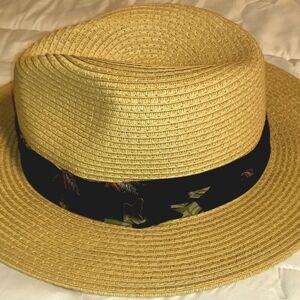 Tan Straw Fedora with Black Band